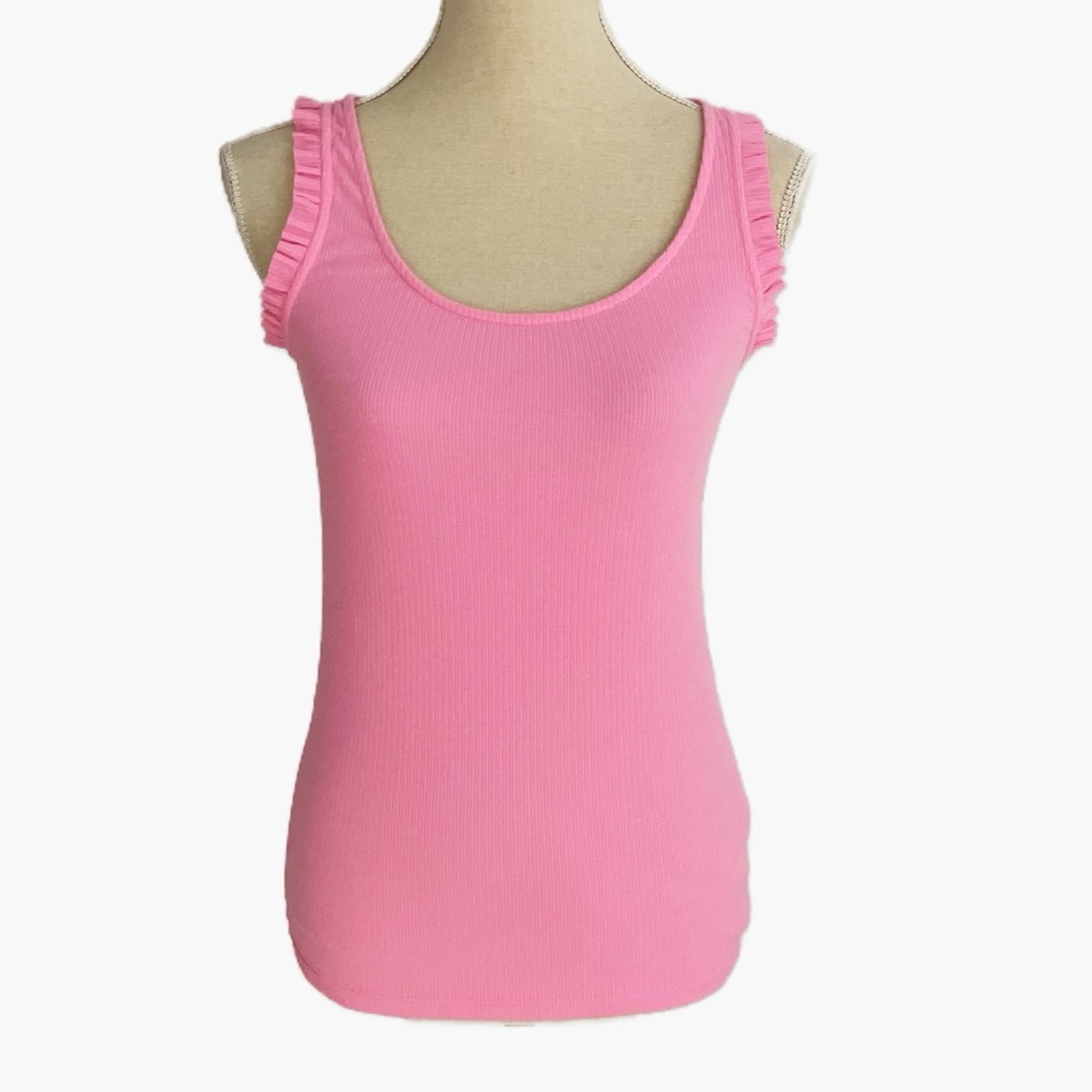 J. Crew Ribbed Ruffle Tank Top Size XS Bubblegum Pink - Picture 7 of 7